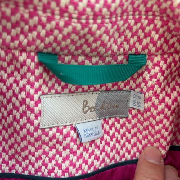 Boden Pink/White Cotton Blend Two Button Tweed Blazer Jacket - Picture 3 of 7